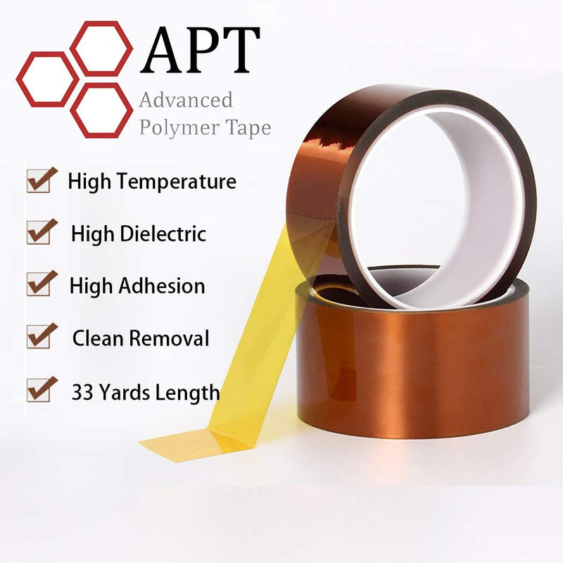 APT, 1 mil Thick Polyimide Adhesive Tape, HighTemperature and Heat Tape, for Masking, Soldering, Electrical, 3D Printer Application. (3" x 36 yds) 3" x 36 yds