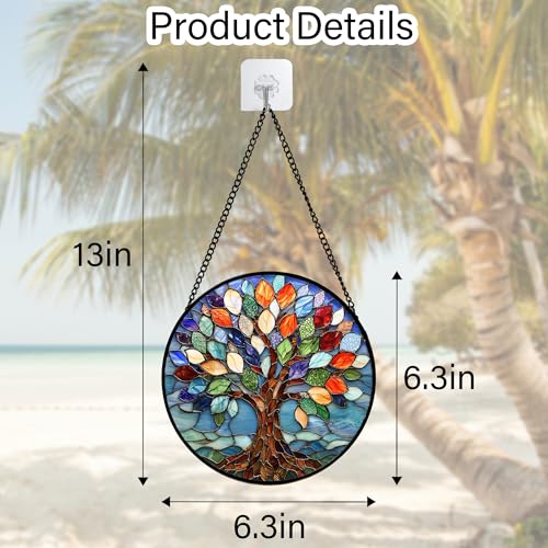Colorful Tree of Life Stained Glass Window Hanging Suncatcher Gifts 6.3" Colorful 6.3x6.3 IN