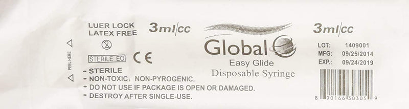 [Australia - AusPower] - 3ml Sterile Syringe Only with Luer Lock Tip - 100 - No Needle 