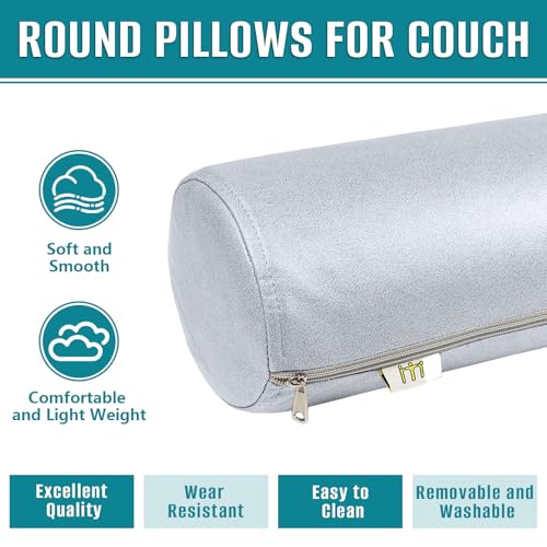 2 Pack Neck Roll Pillow, High-Density Foam Cylinder Bolster Pillow for Neck, Back & Lumbar Support, Ergonomic Round Pillow for Side Sleepers, Sleeping (5.9''x23.6'' Medium Grey) 23.6x5.9IN