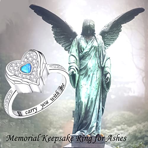 Jinlou Angel Wing Heart Cremation Ring for Women - 925 Sterling Silver Holds Loved Ones Ashes Rings for Pet Human Ash CZ angel rings for ashes 6