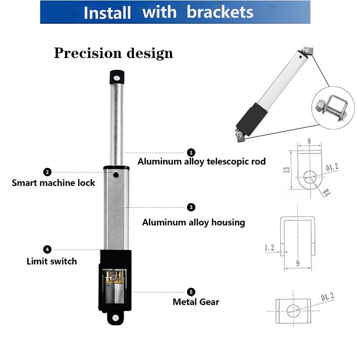 Mini 12V 4 Inch Linear Actuator, Speed 15mm/s,13.4 lb /60N Waterproof Metal Microactuator with Instantaneous Switch Mounting Bracket, for Coop Doors, Robots (Silver 100mm) Mini12V