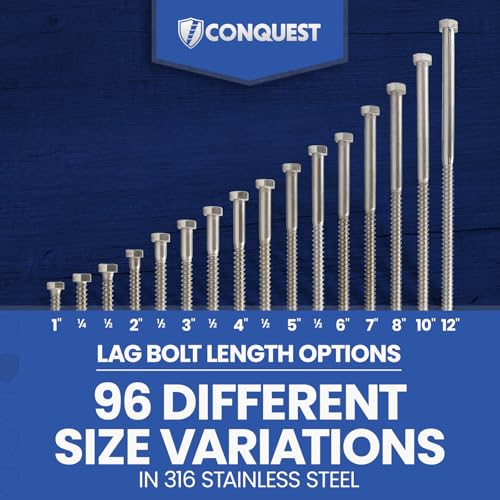 Conquest Fasteners 3/8 x 1-1/2 inch lag bolts, zinc-plated steel screws in a 25-pack