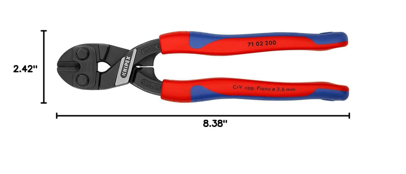 Knipex 71 02 200 Compact Bolt Cutters "CoBolt" 7,87" with soft handle Multi-component Grips, Blue/Red 200 mm straight head standard packaging