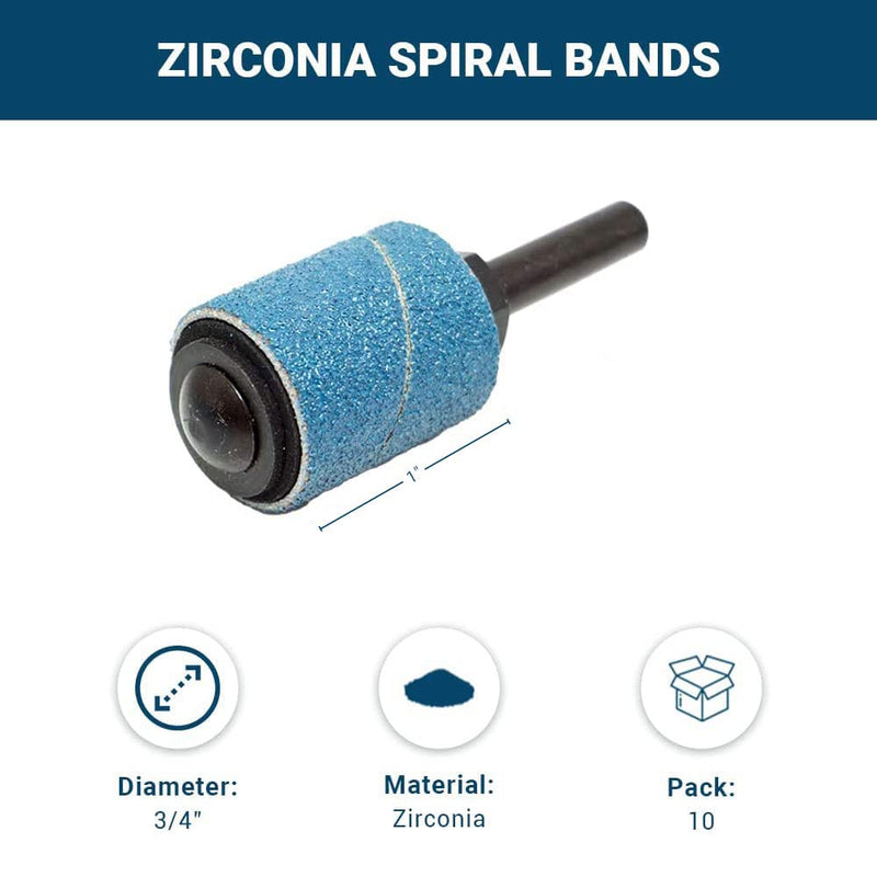 [Australia - AusPower] - Benchmark Abrasives 3/4” x 1” Zirconia Abrasive Spiral Band Sleeves for Deburring Sanding Blending Polishing on Ferrous Metals, Copper, Wood, Plastic, Fiberglass (10 Pack) - 36 Grit 