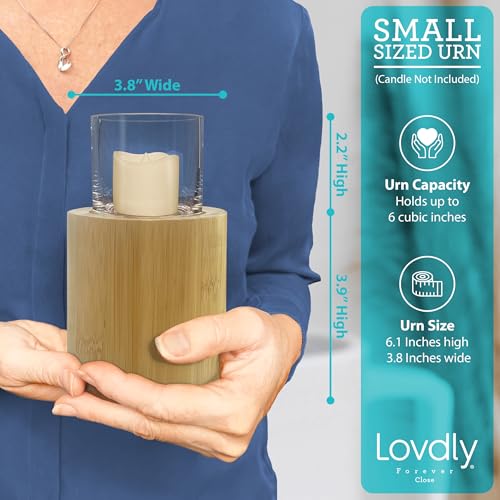 Cremation Urn for Human Ashes | Keepsake Urns for Adult & Pet Ashes | Decorative Urn Made from Premium Wooden Base with Glass Top. Candles Not Included (Wood, Small Bamboo)