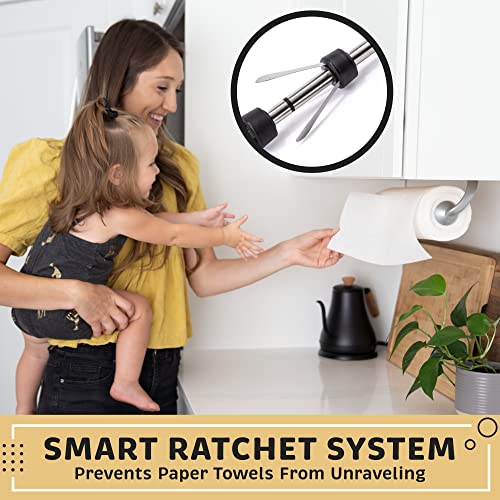 One Handed Tear Wall Mounted & Under Counter Paper Towel Holder Dispenser - Stainless Steel Wall Mount Paper Towel Holder - Easy to Install Horizontally or Vertically - Hardware Included – 11 Inches Silver