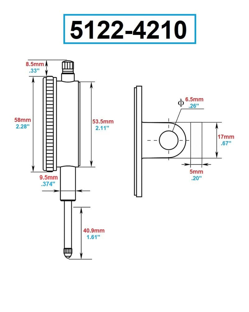 [Australia - AusPower] - Dasqua 5122-4210 0-1" Lug Back Large Measuring Range Dial Indicator Jeweled 0-1" / 0.001" - Lug Back 