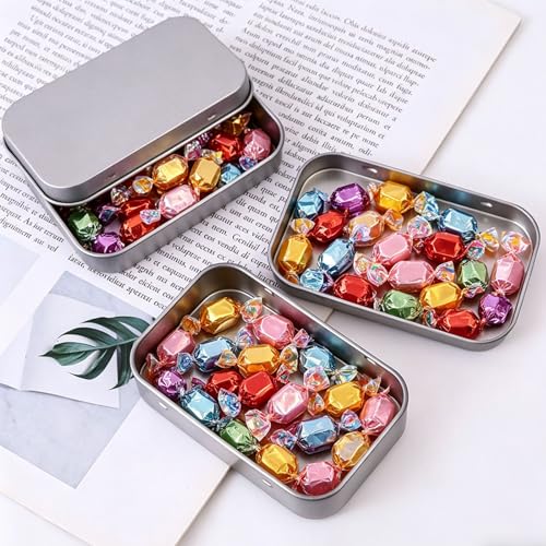 LATRAT Pack of 8 Silver Metal Tins, Tobacco Tins, Survival Kit, Pill Box, Soap Box, Metal Can, Sweets Box, Silver