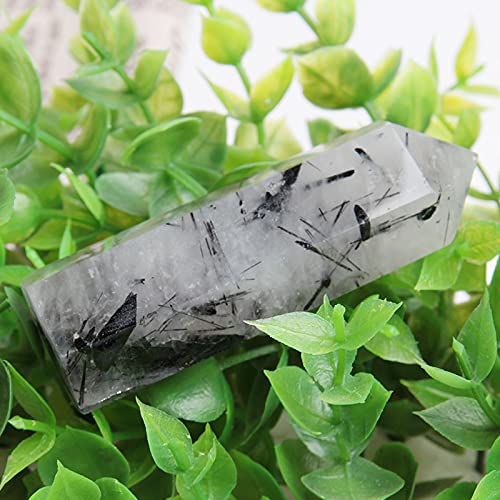 Acxico 1 pcs 7-8cm Natural Tourmaline Black Hair Quartz Crystal Hexagonal Point Wand Healing Reiki