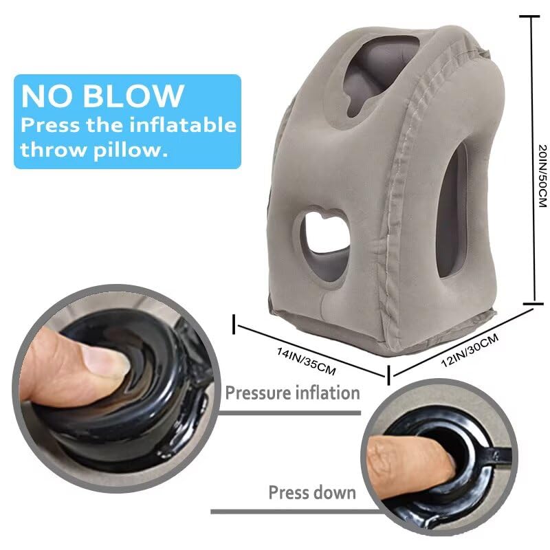 Inflatable Travel Pillow,U-Shaped JYSW Portable Airplane Pillow Multifunctional Neck and Head Support Lap Pillow for Airplanes Trains Buses and Office Napping with Eye Mask, Earplugs, Grey