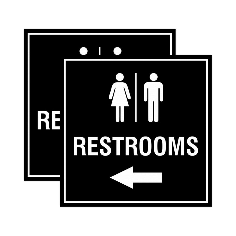 Signs ByLITA Square Restrooms left arrow Sign with Adhesive Tape (Black) - Large (2 Pack) 8 x 8" Large (2 Pack) Black