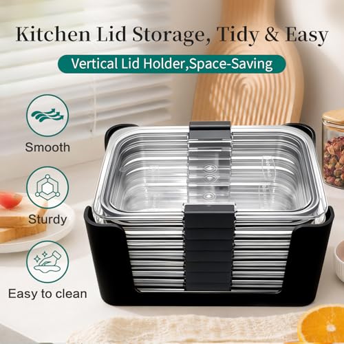 Lids Organizer for Rubbermaid Brilliance,Fits 9.6,4.7 & 3.2,0.5,1.3 Cups Black,4-Piece Bundle
