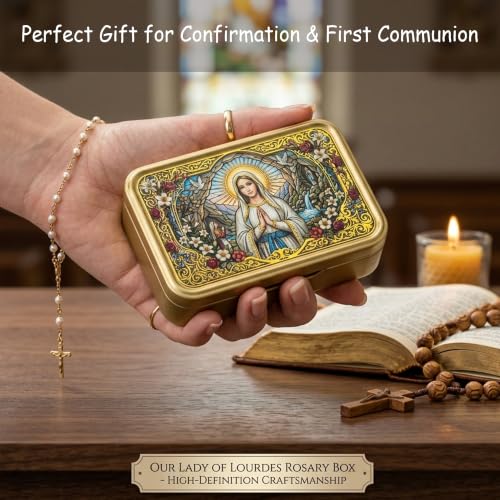 Our Lady of Lourdes Rosary Box,Rosary Case,Catholic Gifts Our Lady of Lourdes