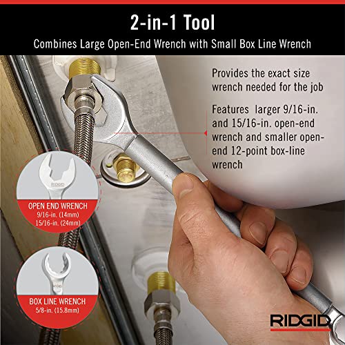 RIDGID Model 2002 One Stop 2-in-1 open-end wrench for angle stops, straight stops, and compression couplings