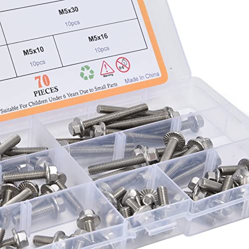 Pissente M5 stainless steel flanged hex head bolts assortment kit with 70 socket head screws