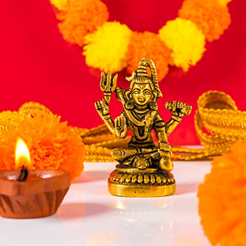 Brass Shiva Pooja Murti Idol Statue God Lord Spiritual Sculpture Indian Antique Statue Décor for Home Entrance Temple Puja Decoration Festivals Diwali and Gifting (Shiva)