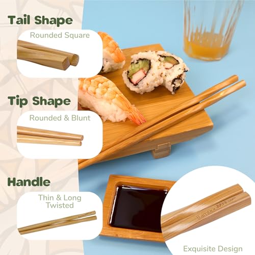 BambooMN 9" Reusable Twisted Japanese Bamboo Chopsticks - 36 Pairs Carbonized Brown - Twisted