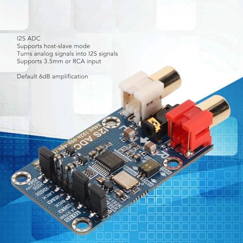 I2S ADCCapture Card Module, 24Bit 192k/96k Master Slave Mode, Analogue to I2S Signal, 3.5 mm Input, 6dB Gain
