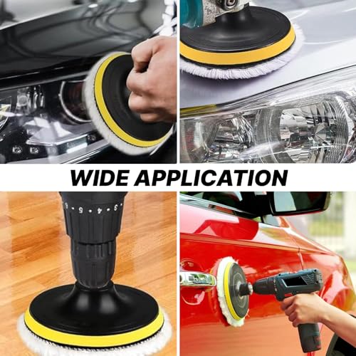 Pack of 6 Polishing Pads 125 mm Wool Polishing Attachment for Random Orbital Sander and Angle Grinder, Polishing Disc 125 mm for Car, Furniture, Metal & Plastic, Polishing Attachment Cordless
