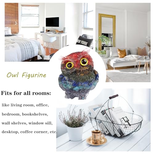 DIYOMR 2.4" Owl Statue Reiki Spiritual Healing Owl Figurine Energy Fengshui Gemstone Crystal Animal Sculpture Attract Wealth Lucky Home Office Desk Decor (7 Chakra) 7 Chakra