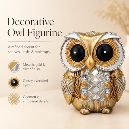 Gold Owl Statue Small Figurine Shelf Decor