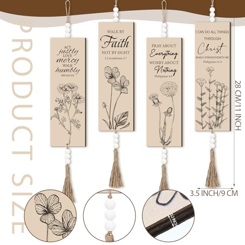 Gerrii 4 Pcs Bible Verses Wall Art Christian Wall Art Boho Hanging Signs Minimalist