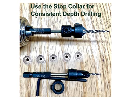 FTG USA countersink drill bit set, #6, #8, #10 tapered bits with depth stops, 4 pieces each