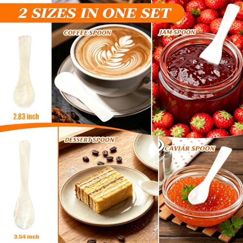 24Pcs Mother of Pearl Caviar Spoons Set, 12 Large 3.54in + 12 Small 2.83in 2.83 & 3.54 Inches 24