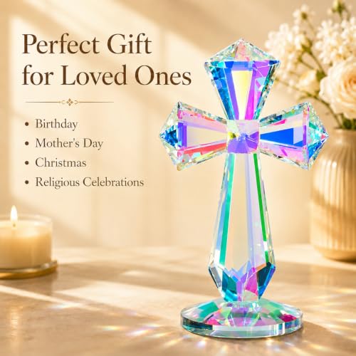 K9 Crystal Cross Keepsake, Rainbow Prism Christian Gift Multicolor