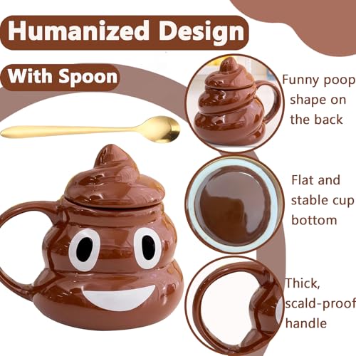 Funny Poop Coffee Mug with Spoon, Ceramic Coffee Cup with Lid and Handle, 600ML Unique Mug for Men, Women, Gifts, Tea, Office Daily Drinking and Friends(Style B)