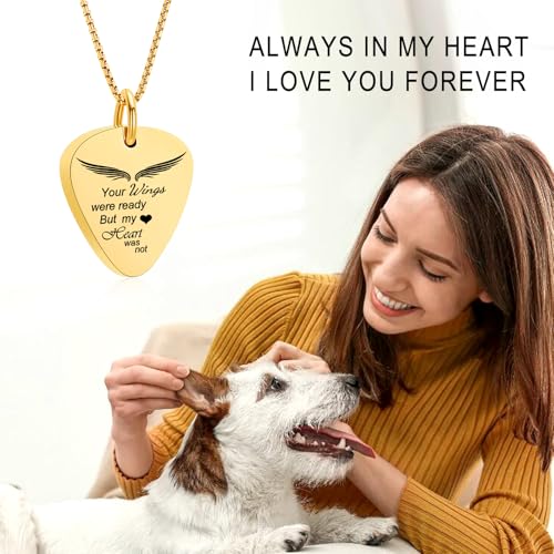 Oinsi Cremation Jewelry Guitar Pick Urn Necklaces for Ashes for Women Men Memorial Ash Keepsake for Loss of Loved Ones - Your Wings Were Ready my Heart was not Gold