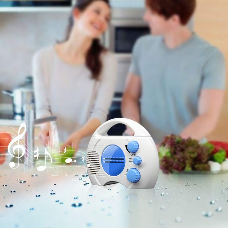 [Australia - AusPower] - Shower Radio, Portable AM/FM Shower Radio, Waterproof Hanging Shower Radio Built-in Speaker Adjustable Volume Battery Operated Shower Radios for Bathroom Kitchen, Outdoor(Blue+White) Blue+white 