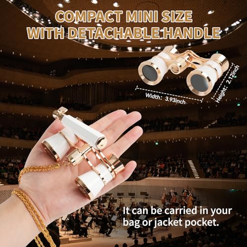 3X25 Theater Glasses Opera Binoculars with Adjustable Handle White-Gold