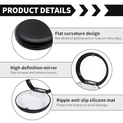 1 x Braces Box, Dental Splint Box with Mirror, Hygienic Storage Box for Aligner, Grinding Splint and Dentures, Travel-Safe with Magnetic Closure (Black)