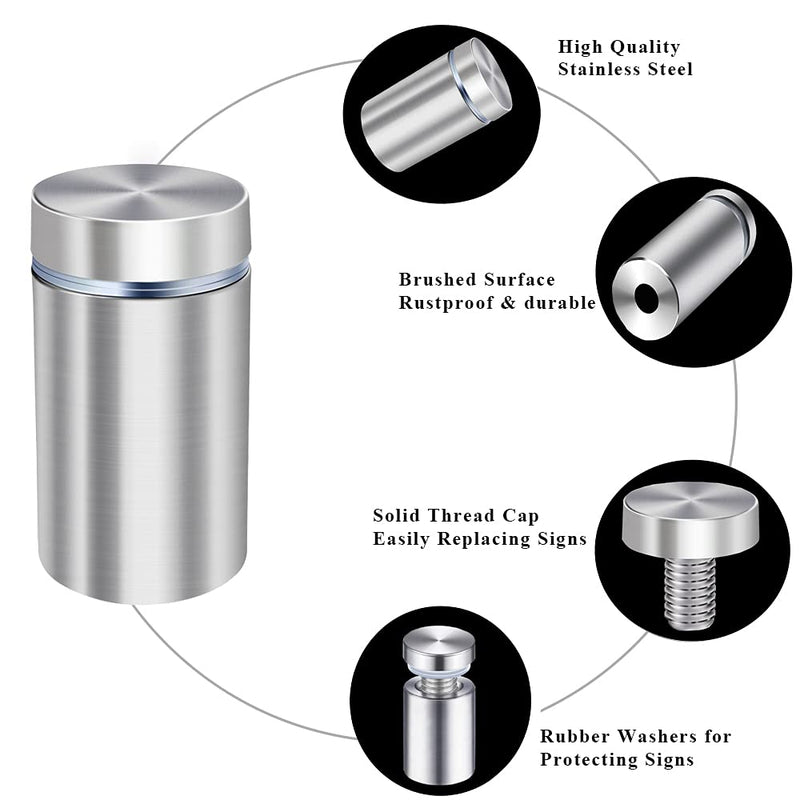 [Australia - AusPower] - Osring 1/2” Dia x 2” L Standoffs Screws for Acrylic, Silver Sign Standoff Wall Mounts Hardware 16 Pack, Stainless Steel Advertising Nails for Glass Board and Signage 1/2" x 2" 
