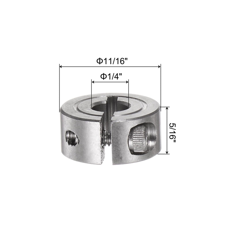 [Australia - AusPower] - uxcell 2pcs Single Split Clamp-On Shaft Collar 1/4" Bore One-Piece Clamping Collar, 11/16" OD, 5/16" Width, 304 Stainless Steel Axle Collar Clamp, Set Screw Style 