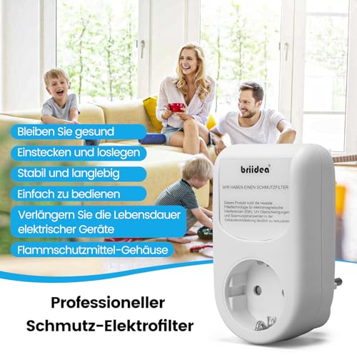 Mains Filter Adapter Plug, briidea Universal Broadband Mains Filter with EMI Filter Technology, Reduces Radio Frequency Interference, Supports Clean Power Supply, for Household and Electronics