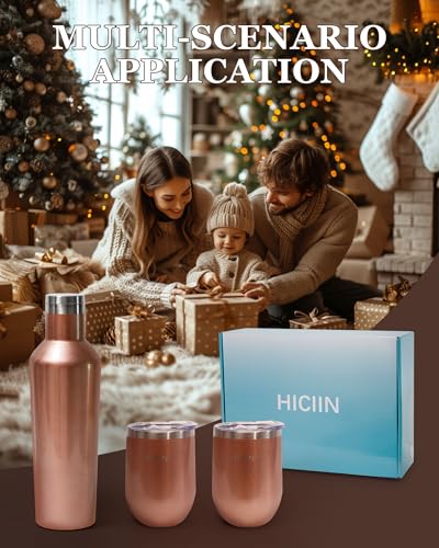 Stainless Steel Wine Tumblers with Lid TWO 12oz & Insulated Wine bottle ONE 25oz&Gift Set with well packaged box.Keep water,wine,drinks with warm or cold (Champagne Gold) Champagne Gold