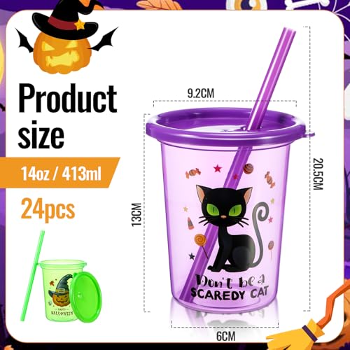 Nuanchu 24 Pcs Halloween Cups for Kids Plastic Tumbler with Lids and Straws 10 Oz Reusable Toddler Cups for Happy Halloween Party Gift Supplies (Vivid) Vivid