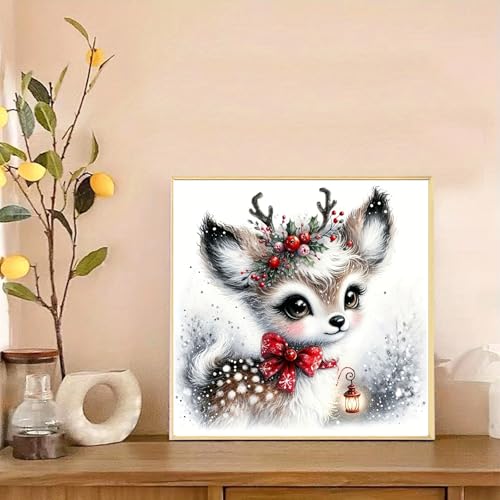 Morudeor Christmas Diamond Art Kits for Adult, Xmas Deer 5D Diamond Painting Kits for Beginners, DIY Round Full Drill Winter Holiday Diamond Dot Gem Art Kits for Home Decor 14 X 14 Inch B17533