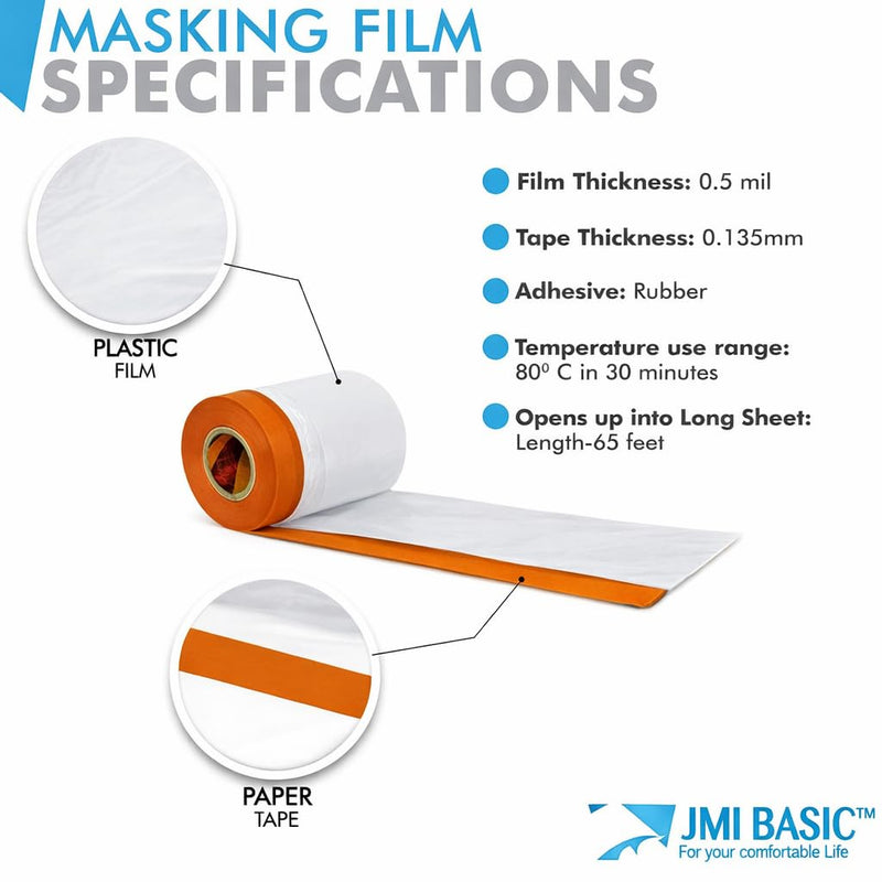 Pre-Taped Masking Film Sets - Multi Pack, Orange Tape and Drape Painters Plastic Sheeting for Painting, High Visibility Paint Plastic Covering Overspray Protection - 65 Feet (3, 15 Inch) 3