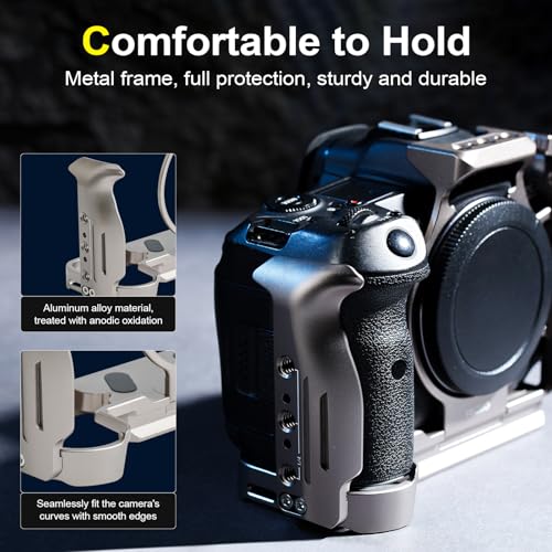 Full Camera Cage for Canon EOS R5, Lightweight 6061 Aluminum Alloy Rig Stabilizer with Cold Shoe Mount, Arca-Swiss Base & 1/4" Threaded Holes for Gimbal, Video Filming (Titanium) Titanium