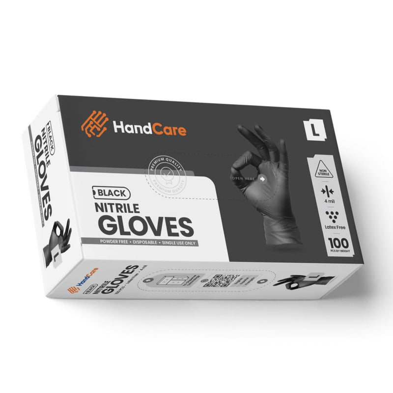 HandCare 4 Mil Black Nitrile Disposable Gloves, Powder-Free & Latex-Free for Tattoo, Food Prep & Cleaning Medium (Pack of 100)