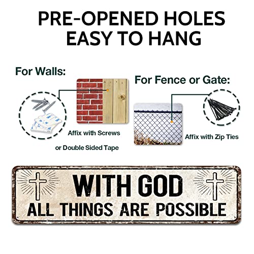 With God All Things Are Possible,Religious Wall Decor,Scripture Wall Art,Catholic Christian Gifts for Men, 4" by 16" Tin Plaque for Home with god all things are possible-01