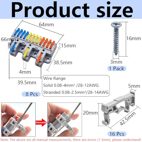 Lever Terminal Block Set (3 Input, 12 Outputs) Three Inputs and 12 Outputs Connectors DIN Rail/Screw Mounting for 28-12AWG Conductor 8 Sets