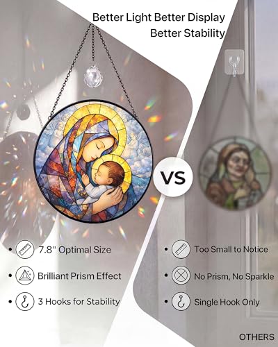 7.8" Stained Glass Window Hanging, Virgin Mary and Baby Jesus Suncatcher Jesus and Mary