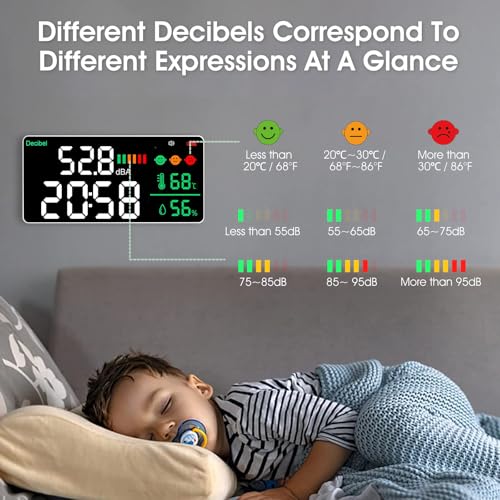 Sound Level Meter Decibel Meter LED Screen Brightness Adjustment 30-130dBA Range 4-in-1 Noise, Time, Temperature and Humidity, Suitable for Home, Office, etc gr-165a