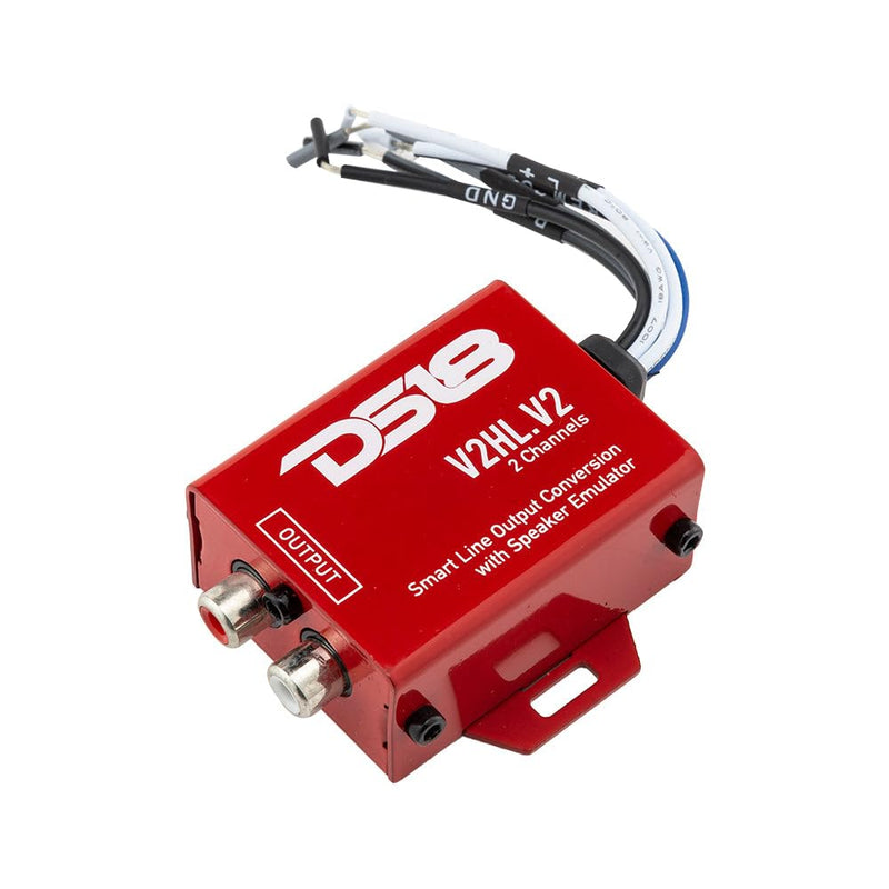 DS18 V2HL.V2 Hi/Lo Converter 2-Channel with Speaker Emulator - High-Level Speaker Signal to Low-Level - Smart line Output 2CH High-Level Input and 2CH RCA Output