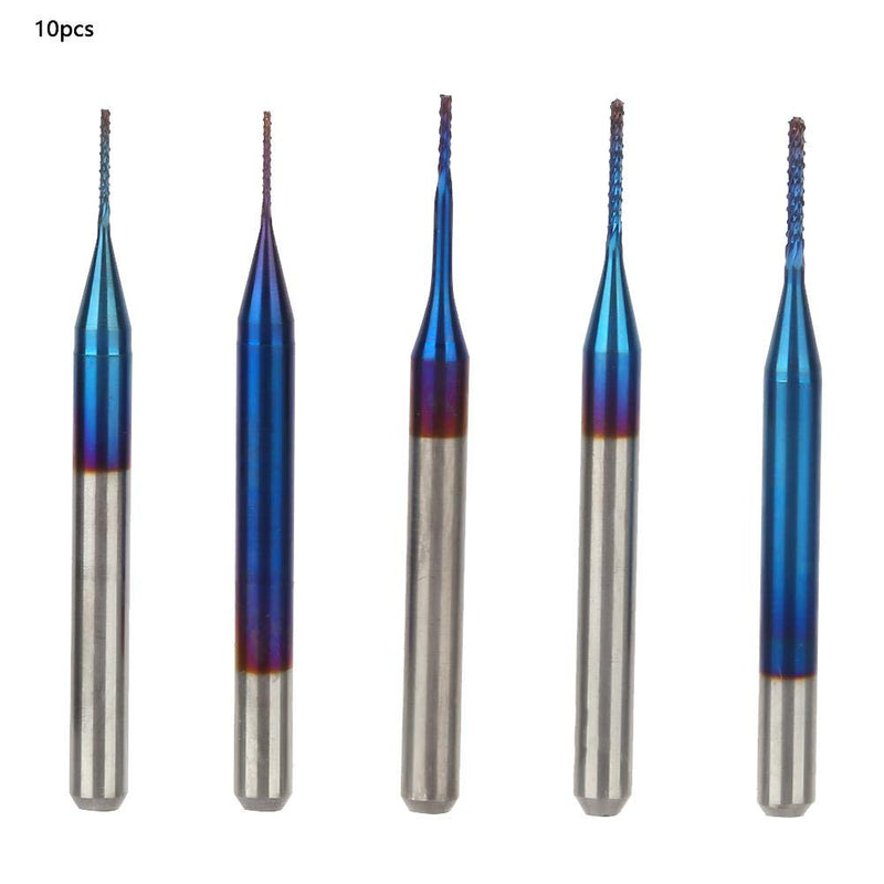 [Australia - AusPower] - 10 Pieces Tungsten Milling Cutter Blue Coated Spiral Milling Machine Cutter Drill CNC Cutter Set Tool (0.8 mm) 